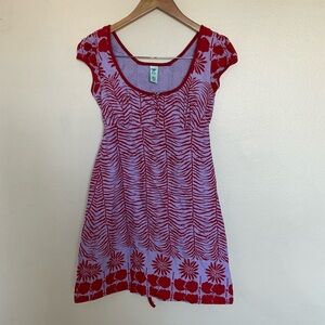 Free people floral fern Red Purple Cap Sleeve Dress size 2 Y2K boho